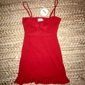 Red tie-front mini dress